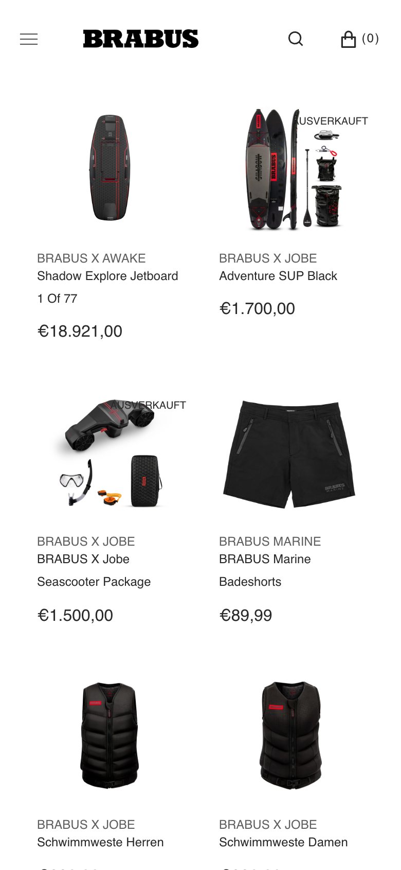 BRABUS Shop – mobile Ansicht (Marine-Kollektion)