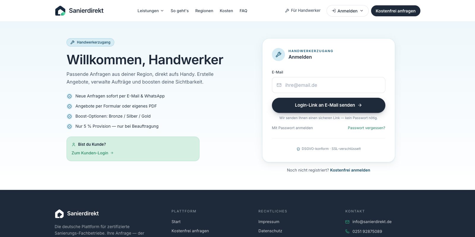 Die zweite Seite der Plattform: der Zugang zum Handwerker-Backend